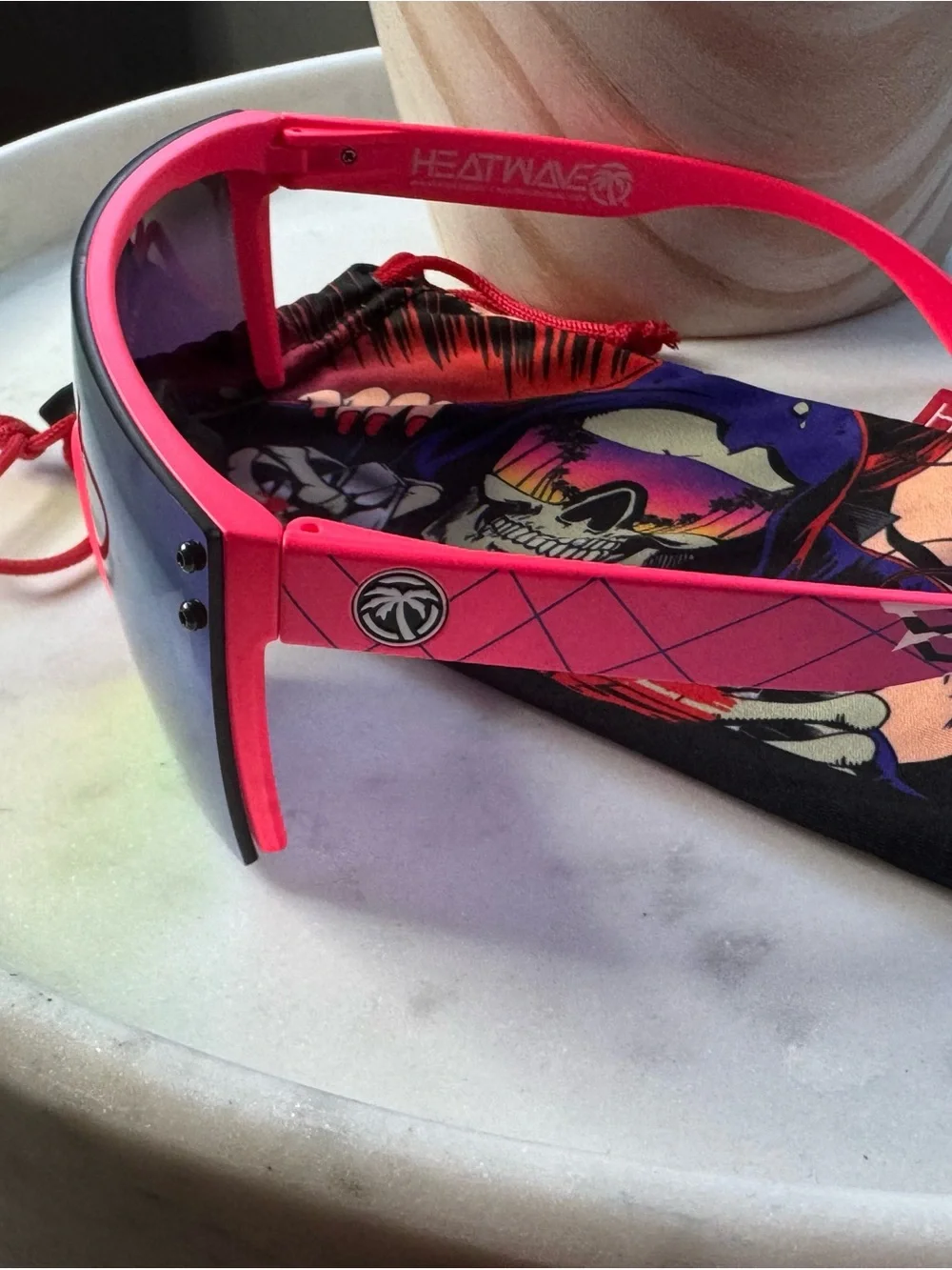 Sport Shield Sunglasses with Pink Nose Pad and Mirrored Lenses